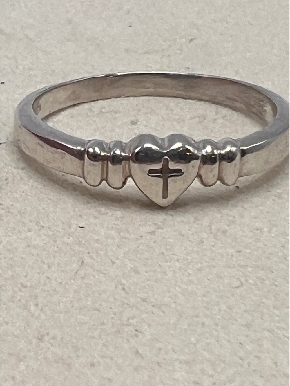 925 Sterling Silver Heart Cross Faith Ring Size 6.75 Religious